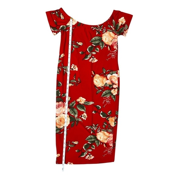 J for Justify Red Floral Off The Shoulder Dress - Size Medium - Picture 8 of 11